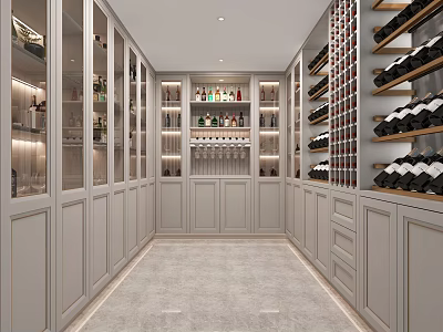 Elegant Wine Cellar Interior With Glass Cabinets And Wine Racks 3d model