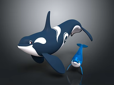 Playful Blue And White Orca Whale With Small Blue Baby Whale Floating Together 3d model