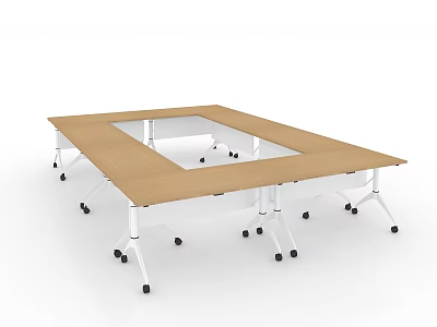 Mobile Office Functional Table with Wooden Top White Legs and Rolling Wheels 3d model