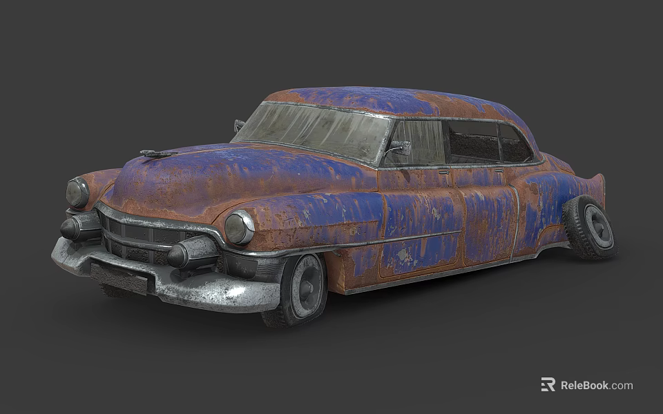 Rusty Blue Vintage Classic Car With Weathered Body And Old Design 3d model 
