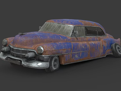 Rusty Blue Vintage Classic Car With Weathered Body And Old Design 3d model