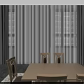 Modern Light Wood Dining Table Set with Chairs Gray Cushions and Bright Room Cabinet Decor