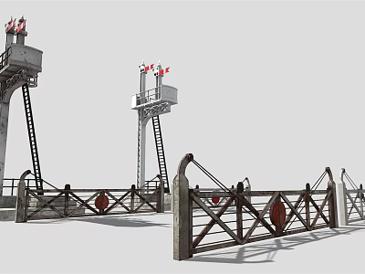 Industrial Security Fence With Tall Towers Ladders And Metal Crossbeam Gates 3d model