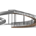 Modern Playground Equipment with Spiral Slide and Metal Support Structure and Wooden Walkway Design
