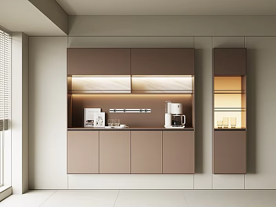 Modern Sideboard Design With Built in Lighting Coffee Machine And Glassware Storage In Minimalist Kitchen 3d model