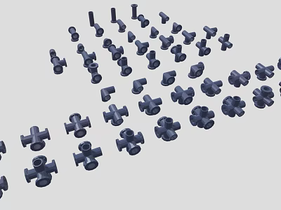 Black Industrial Pipe Fittings Various Types Connectors in Scattered Arrangement 3d model
