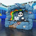 Rock Shaped Reception Desk With Panda Theme Rainbow Arch And Ocean Elements 3d model