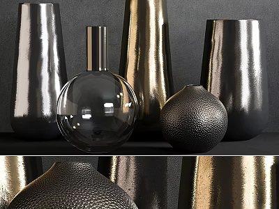 Modern Decorative Ornament Set With Metallic Finish Various Shapes And Gold Silver Black Tones 3d model