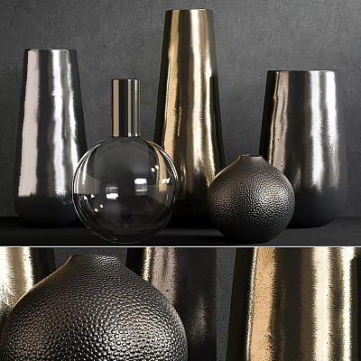 Modern Decorative Ornament Set With Metallic Finish Various Shapes And Gold Silver Black Tones 3d model