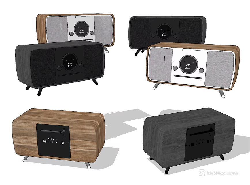 Retro Modern Speakers With Assorted Wooden And Black Exterior Styles Design 3d model 
