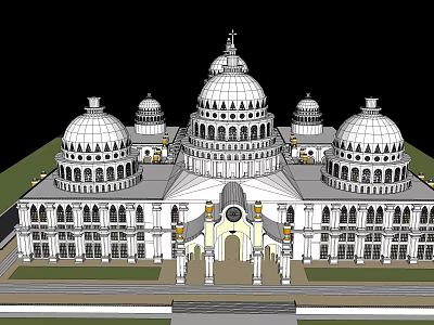 Ancient Architecture With Symmetrical Domes White Exterior And Ornate Columns 3d model