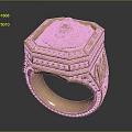 Rose Gold Hexagonal Top Ring With Engraved Lion Head And Intricate Patterns 3d model