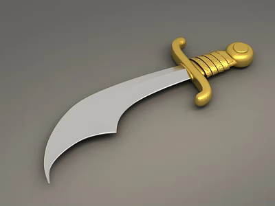 Decorative Scimitar Weapon With Golden Hilt And Sharp Silver Curved Blade 3d model