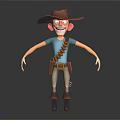 Cartoon Cowboy Character With Brown Hat Blue T Shirt And Bullet Belt
