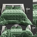 Double Bed with Green Quilted Velvet Bedding Upholstered Headboard and Nightstands with Lamps