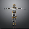 Futuristic Robotic Armor Design With Silver Orange White Mechanical Plates And Helmet