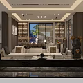 Elegant Modern Living Dining Room Interior With Sofa Dining Table Bookshelves And Large Windows