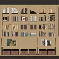 White Bookshelf With Arched Doors And Lattice Panels Filled With Books And Woven Baskets
