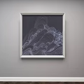 Abstract Painting With Wavy White Strokes On Dark Background Framed On Wall