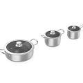 Stainless Steel Kitchen Cookware Set Three Piece With Lids Appliances 3d model