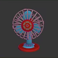 Red And Blue Desktop Electric Table Fan With Star Logo And Metal Grille
