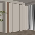 Modern Wardrobe With White Panels And Wooden Frame In Interior With Plant And Window