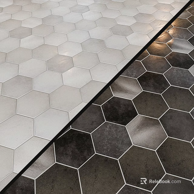Hexagonal Tiles Design With White And Dark Color Patterns For Floor 3d model 