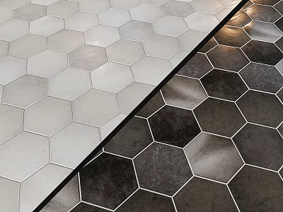 Hexagonal Tiles Design With White And Dark Color Patterns For Floor 3d model