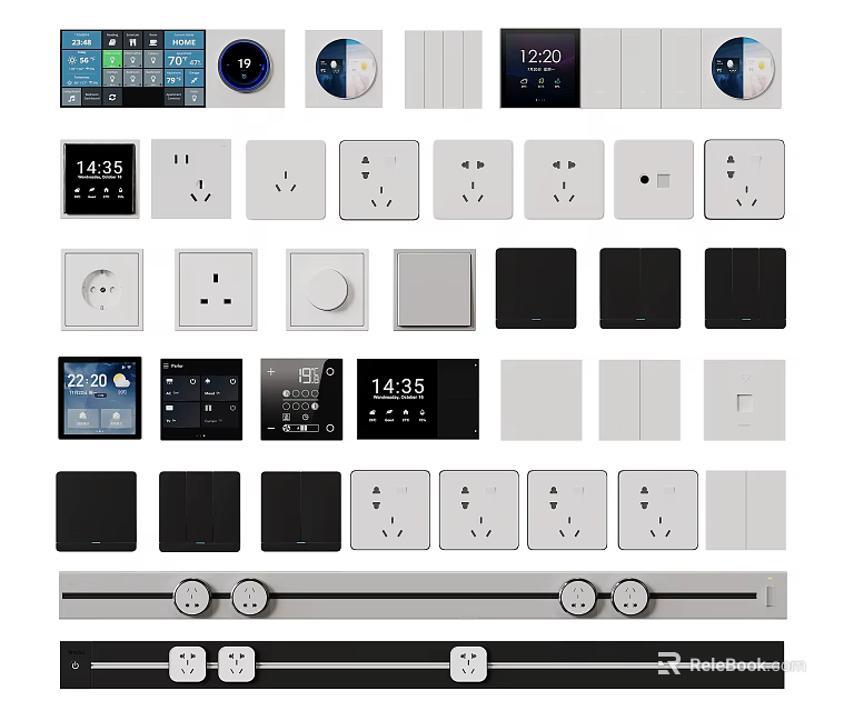 Modern Switch Panels With Sleek Design Smart Controls USB Ports Time Display And Multiple Colors 3d model 