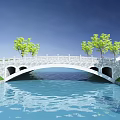 Scenic Stone Arch Bridge Over Calm River With Green Trees And Cars Driving On Top