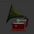 Vintage Electronic Gramophone Classic Design With Green Horn Red Base And Turntable