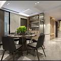 Modern Dining Living Room Interior With Round Table Chairs Green Plant And Marble Walls