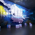 Modern Tech Exhibition Hall With Futuristic Holographic Projections And Interactive Screens