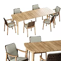 Modern Wooden Table And Wicker Chairs Set With Fabric Seats For Indoor Outdoor Use