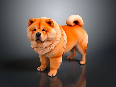 Orange Chow Chow Dog with Fluffy Fur and Curly Tail Standing on Dark Surface 3d model