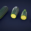 Fresh Zucchini Whole and Sliced On Dark Background Displaying Inner Texture