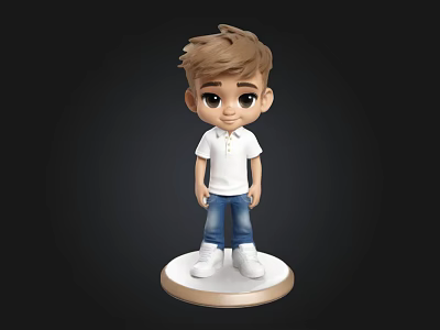 Cartoon Boy Figurine With Brown Short Hair White Polo Shirt And Blue Jeans 3d model