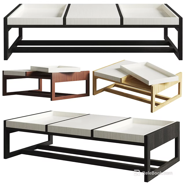 Modern Coffee Tables With Wooden Frames White Tray Tops And Multi Tier Design 3d model 