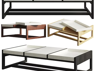 Modern Coffee Tables With Wooden Frames White Tray Tops And Multi Tier Design 3d model