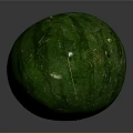 Fresh Green Watermelon With Round Shape And Smooth Rind On Dark Surface