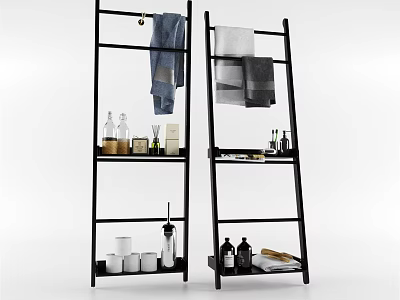 Black Bathroom Ladder Shelf Organizer With Hanging Towels And Toiletries Storage for Bathroom Essentials 3d model