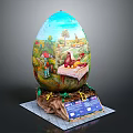 Detailed Decorative Painted Egg Featuring Scenic Table Landscape Characters And Creatures 3d model