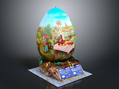 Detailed Decorative Painted Egg Featuring Scenic Table Landscape Characters And Creatures 3d model