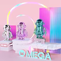 POP MART Colorful Robots Display With Rainbow Arc And Omega Text