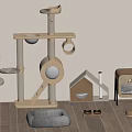 Wooden Multi Level Cat Tree Design With Scratching Posts Cat Houses And Bowl