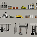 Kitchen Tableware Set With Hanging Utensils Shelf Storage And Fruit Jars