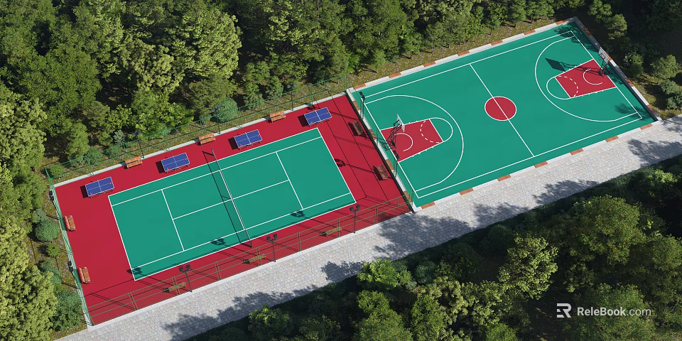 Spacious Outdoor Multi Purpose Sports Court With Basketball Badminton And Table Tennis Facilities 3d model 