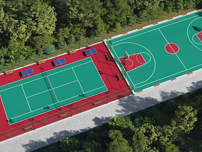 Spacious Outdoor Multi Purpose Sports Court With Basketball Badminton And Table Tennis Facilities 3d model
