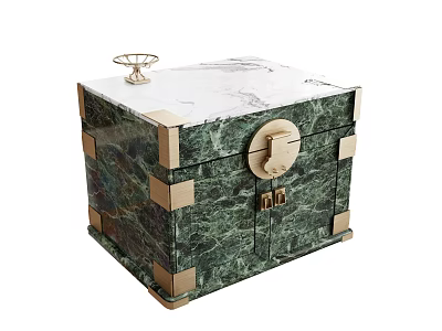 Green Marble Nightstand With Gold Accents And Top Tray Decor Modern Design 3d model