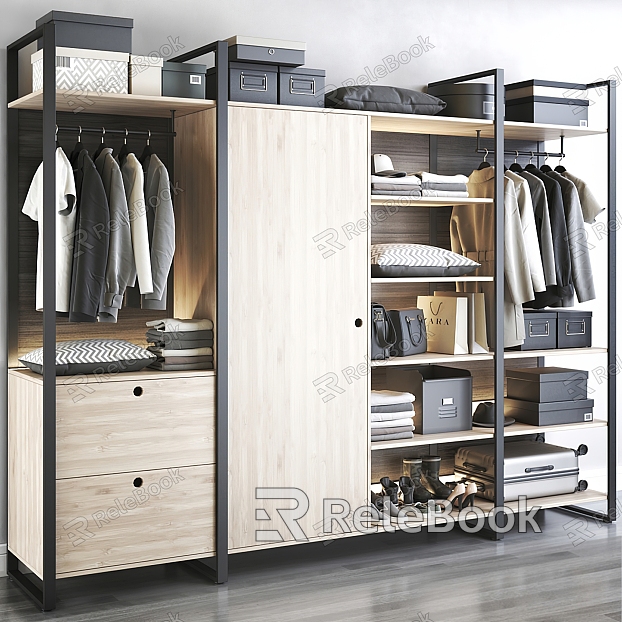 Wardrobe Solid Wood Wardrobe Display Cabinet Rack Clothes Storage Box Bag Decoration Ornaments model